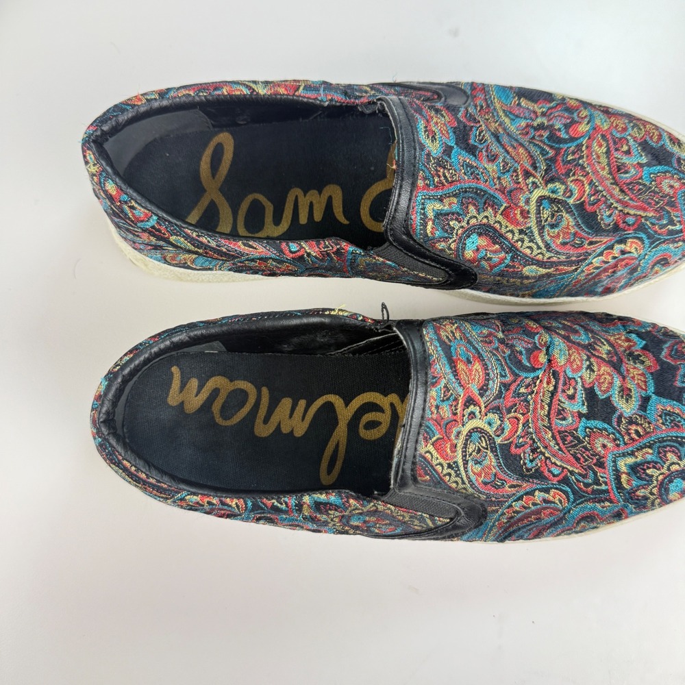 Sam‎ Edelman Womens 7M Marvin Slip On Sneakers Multi Paisley Jacquard Boho Chic
